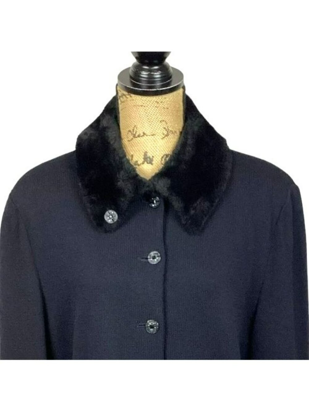 St. John Collection Womens Black Button-Up Jacket Size 14 With Faux Fur Collar & - Picture 8 of 15